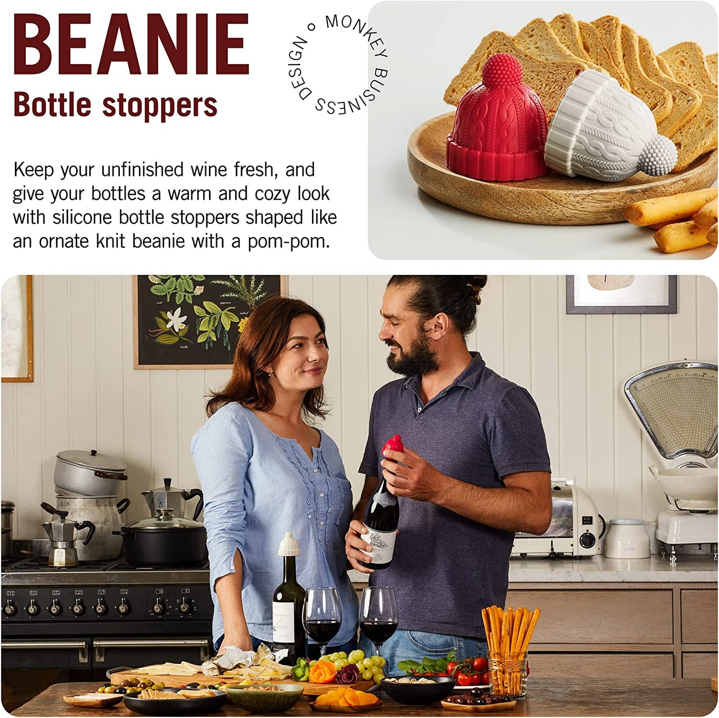 Beanie Bottle stoppers Set/2 Blue/Grey