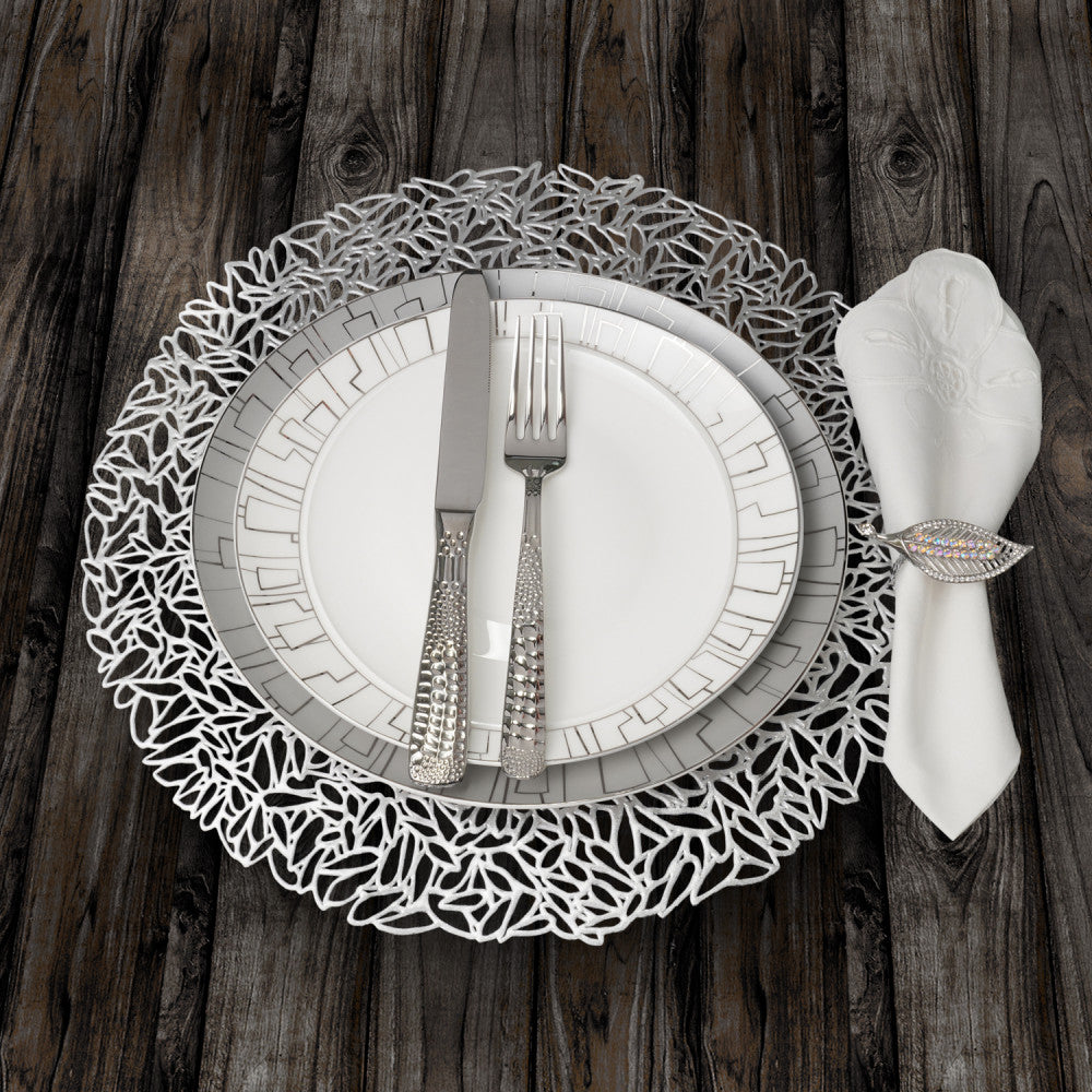 Floret Round Silver Vinyl Placemat 38 cm Set of 4