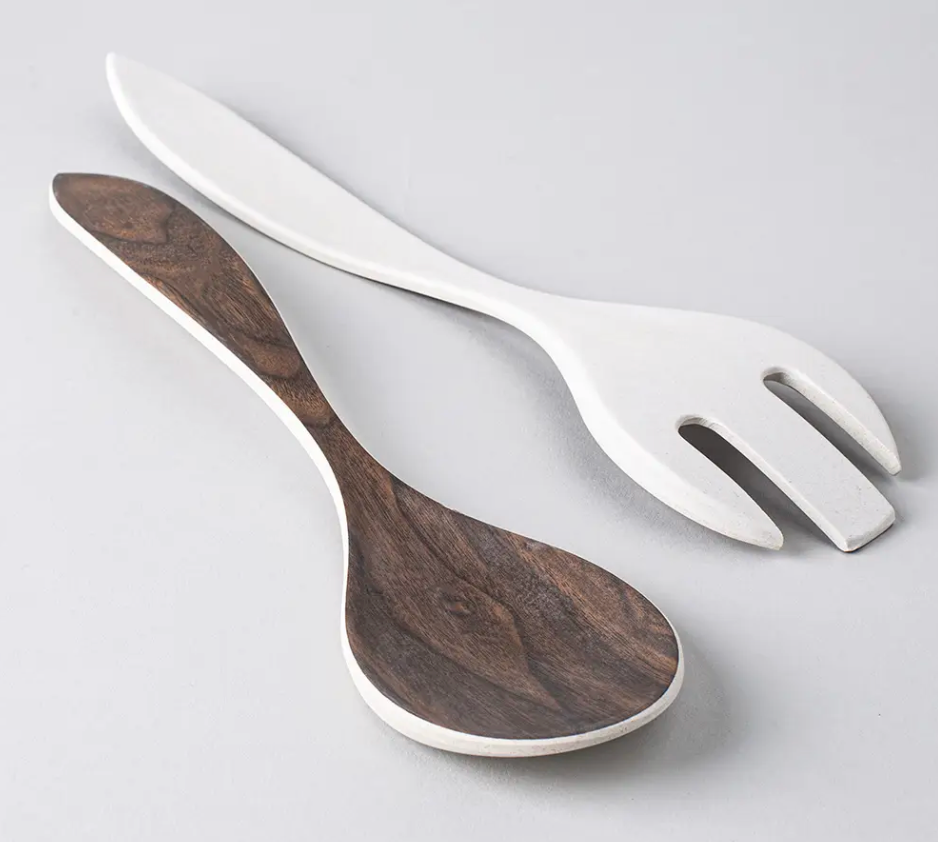 Walnut Bamboo Salad Server Set/2 WHITE