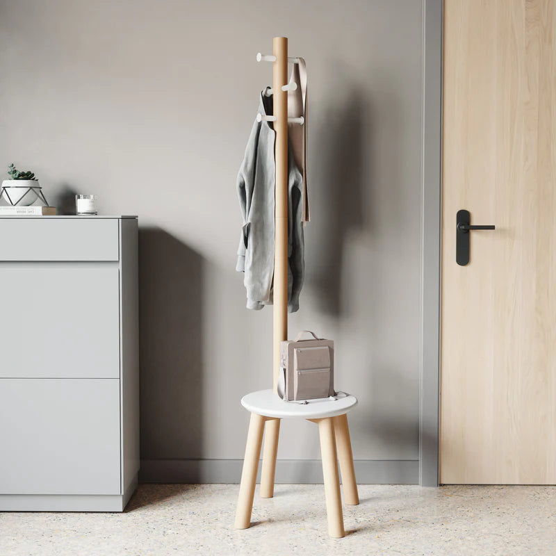 Pillar stool coatrack WHITE/NATURAL
