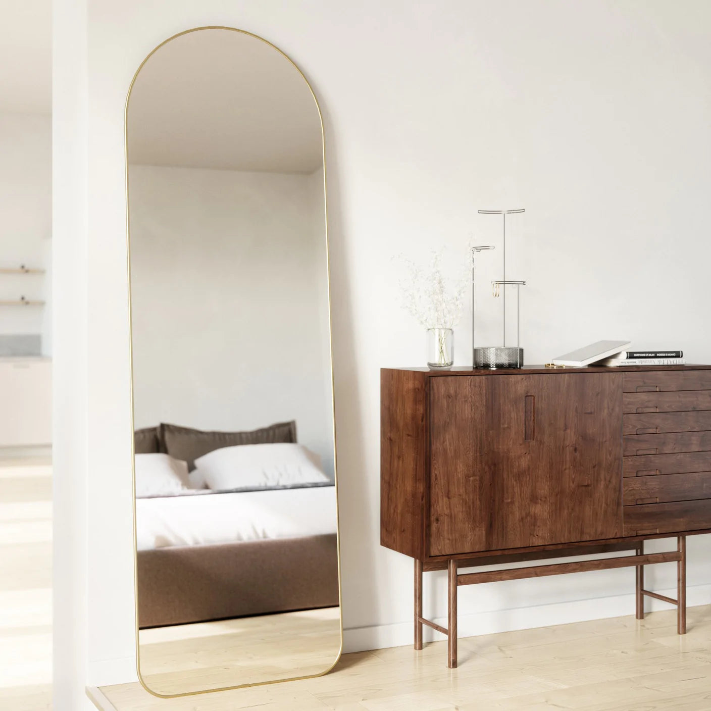 Hubba Arched Leaning Mirror brass 20x62"